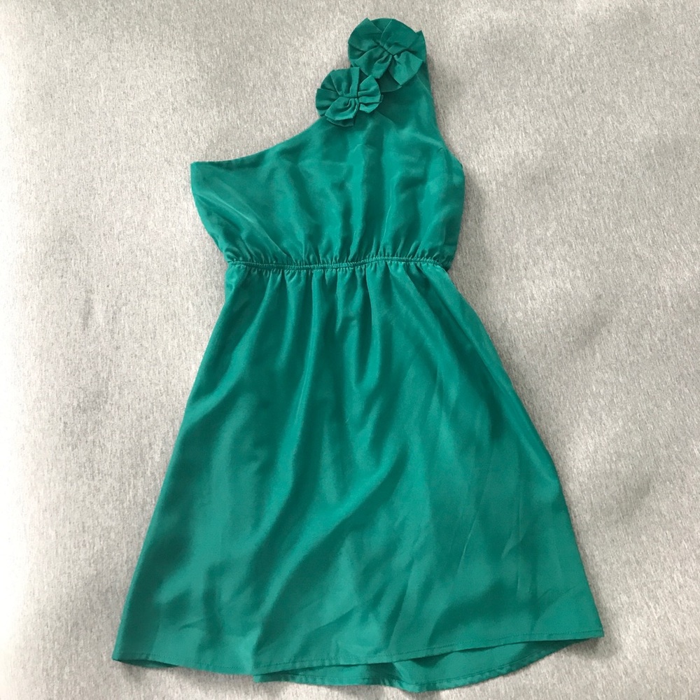 One strap teal dress